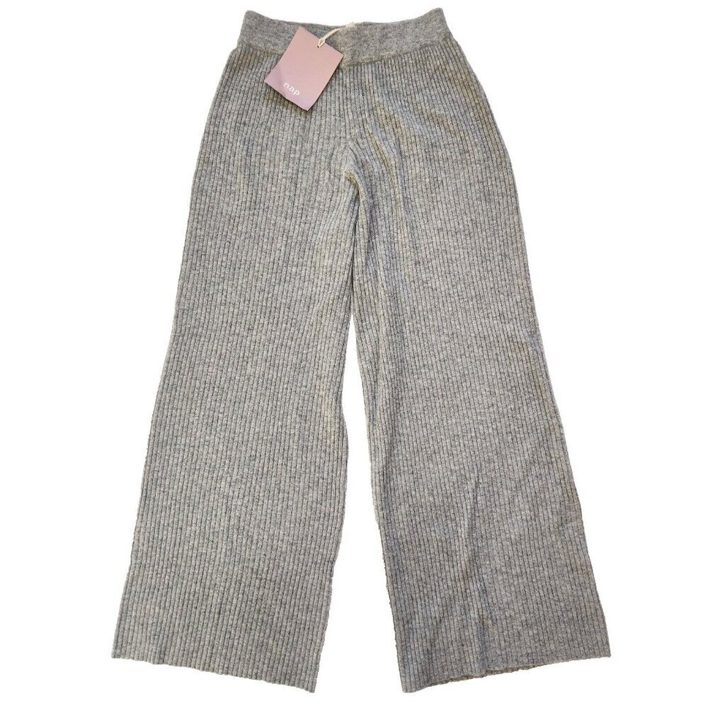 Nap NWT Cashmere Wide Leg Rib Knit Pant Womens S Gray Pull On Loungewear